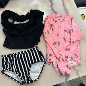 Ruffle Butts Black and Pink Kids Swim Set